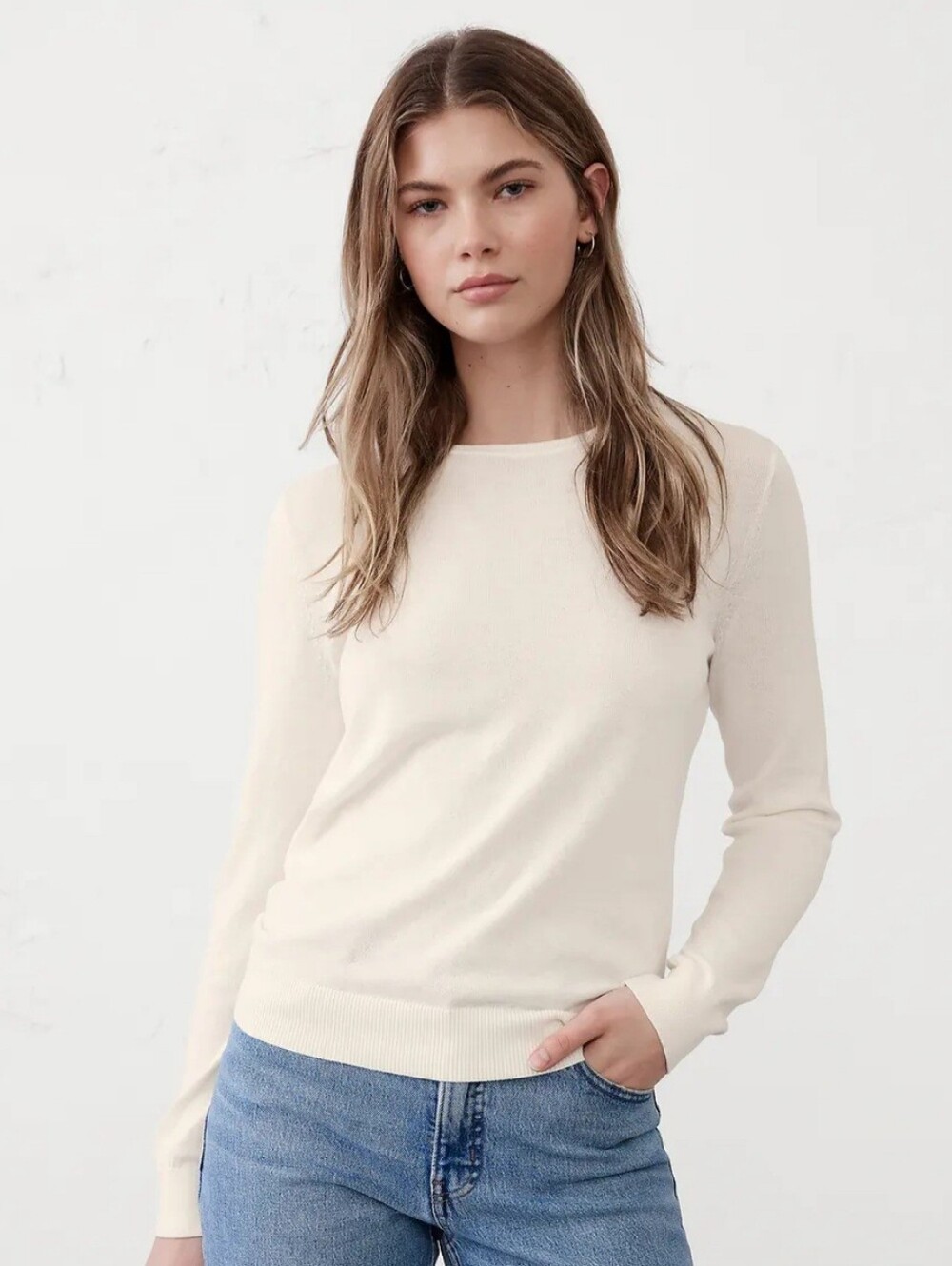 Banana Republic Forever Sweater Women’s Small Ivory Cream Crew Neck Long Sleeve
